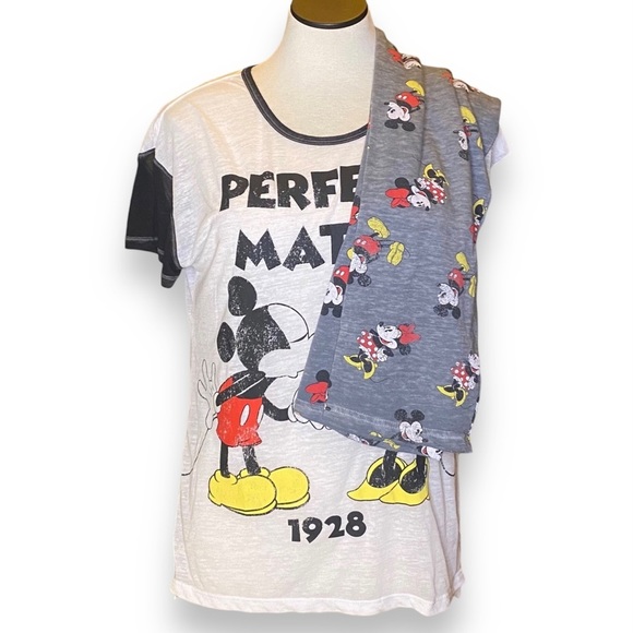 Disney Mickey Mouse "Perfect Match" Burn Out Pajama Set Size Small - Picture 1 of 5